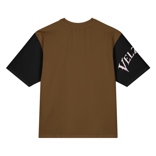 Back view of Velzara Triumph Brown Oversized T-Shirt by STF1 Graphix