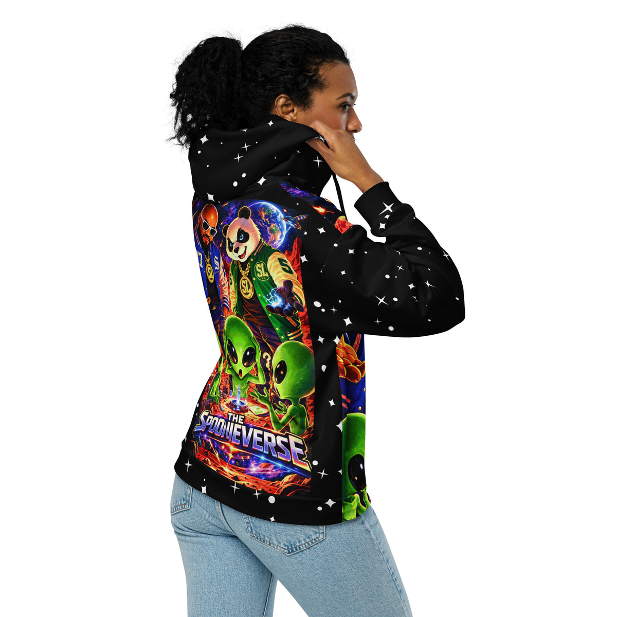 Close-up of Out of This World II cosmic star pattern hoodie artwork