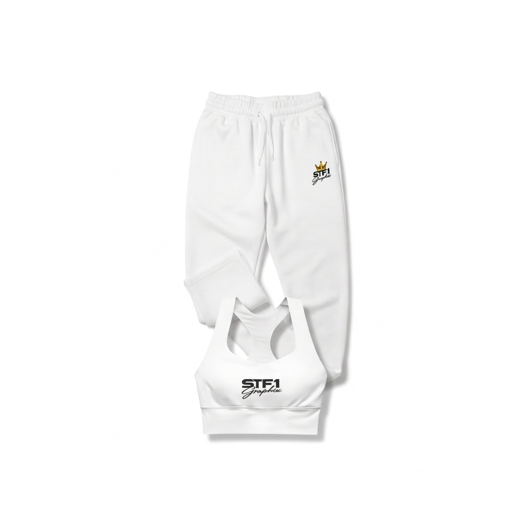 STF1 Graphix White Sports Bra & Joggers Set