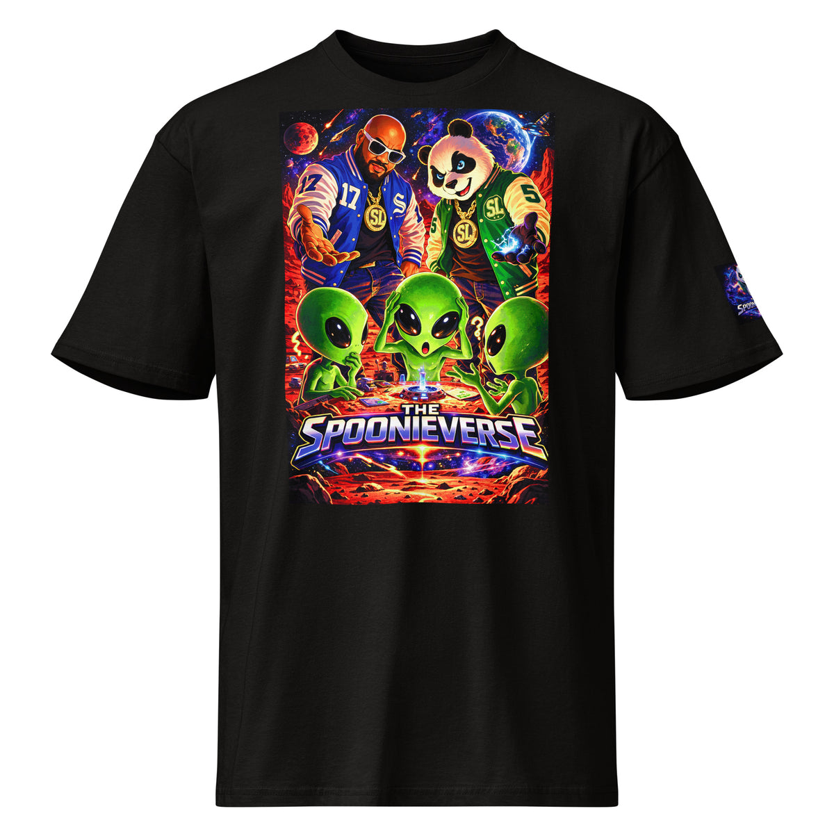 Front view of Out of This World II Spoonieverse men's tee