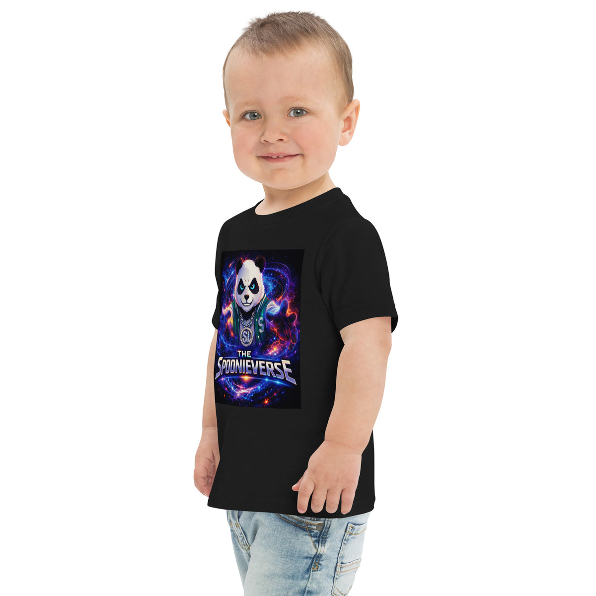Profile view of Spoonieverse logo toddler graphic T-shirt