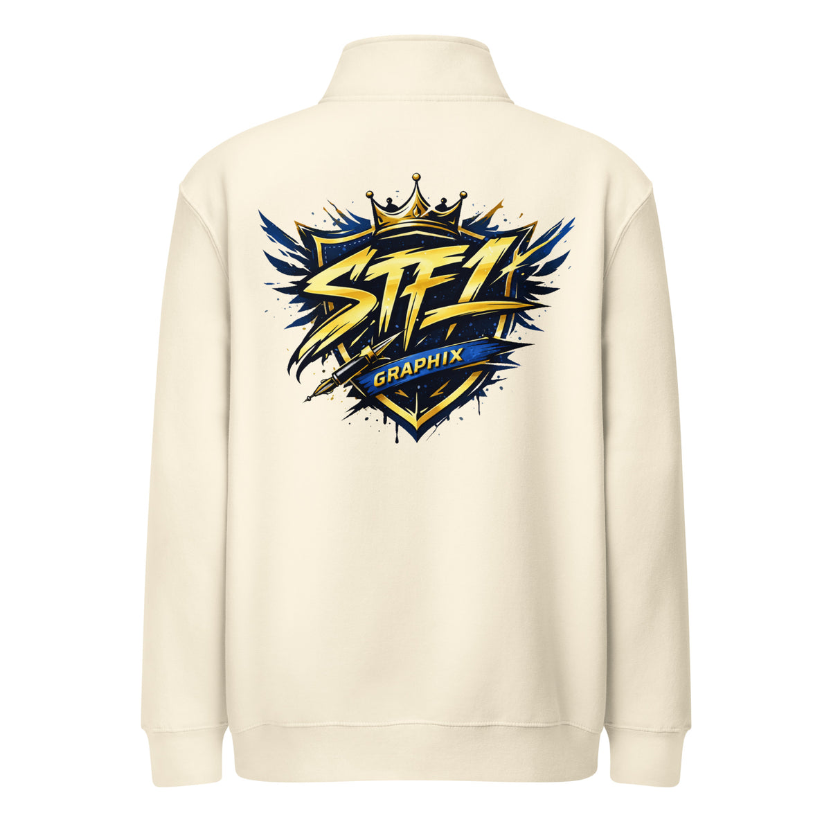 Back view of Sandshell STF1 Graphix quarter-zip sweatshirt with a large shield logo.