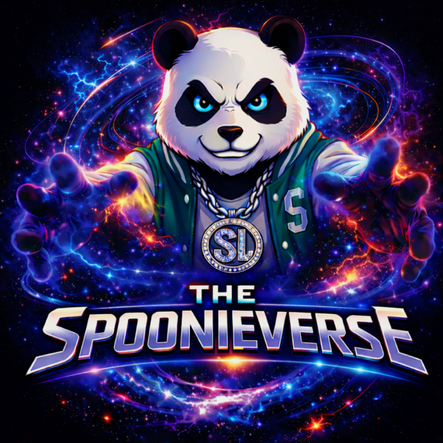 Panda character in a green outfit with 'The Spoonieverse' logo on a dark background