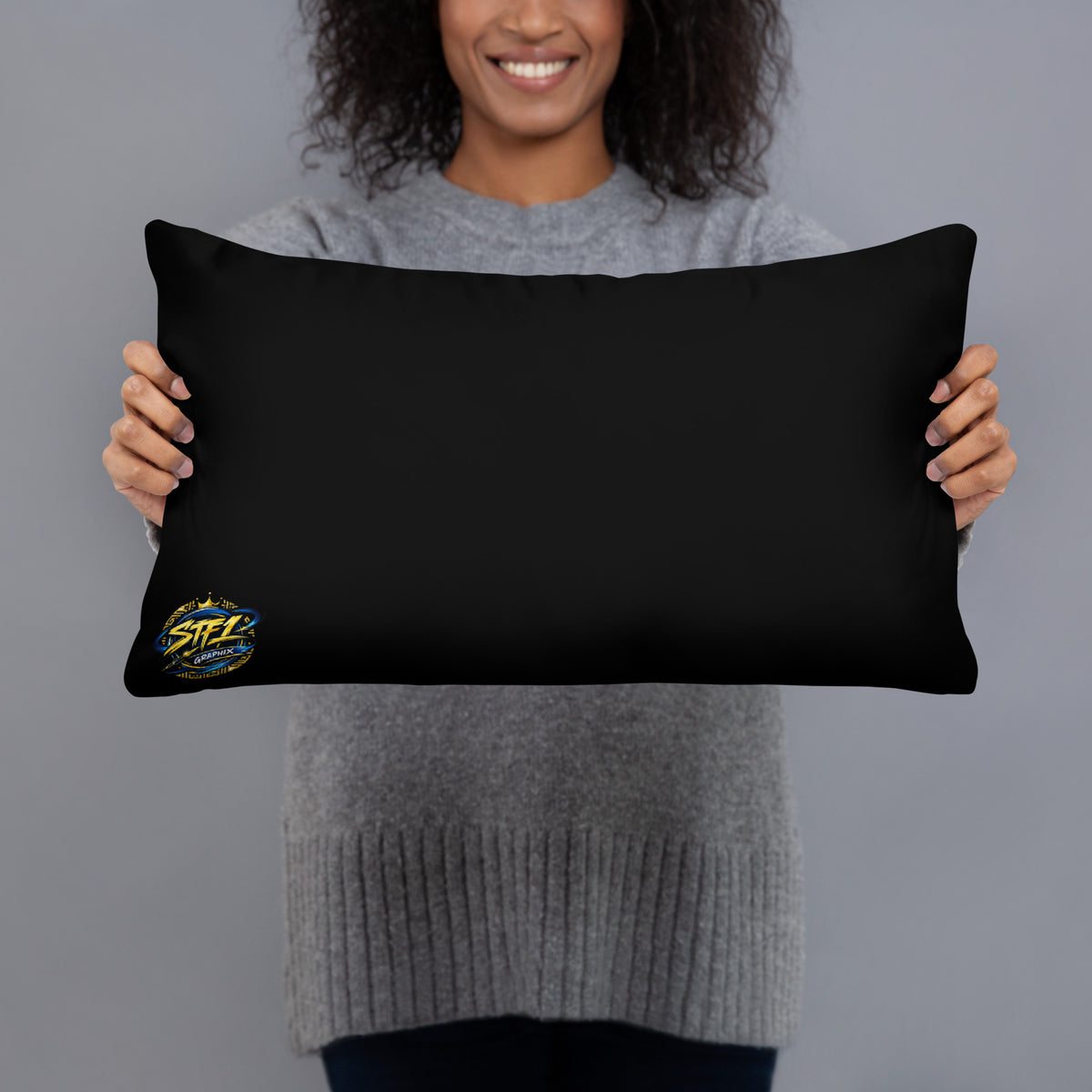 Spoonieverse 20x12 pillow with STF1 Graphix logo back side view