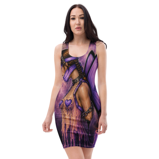 Front view of Bound Black & White Bodycon Dress featuring original STF1 Graphix artwork