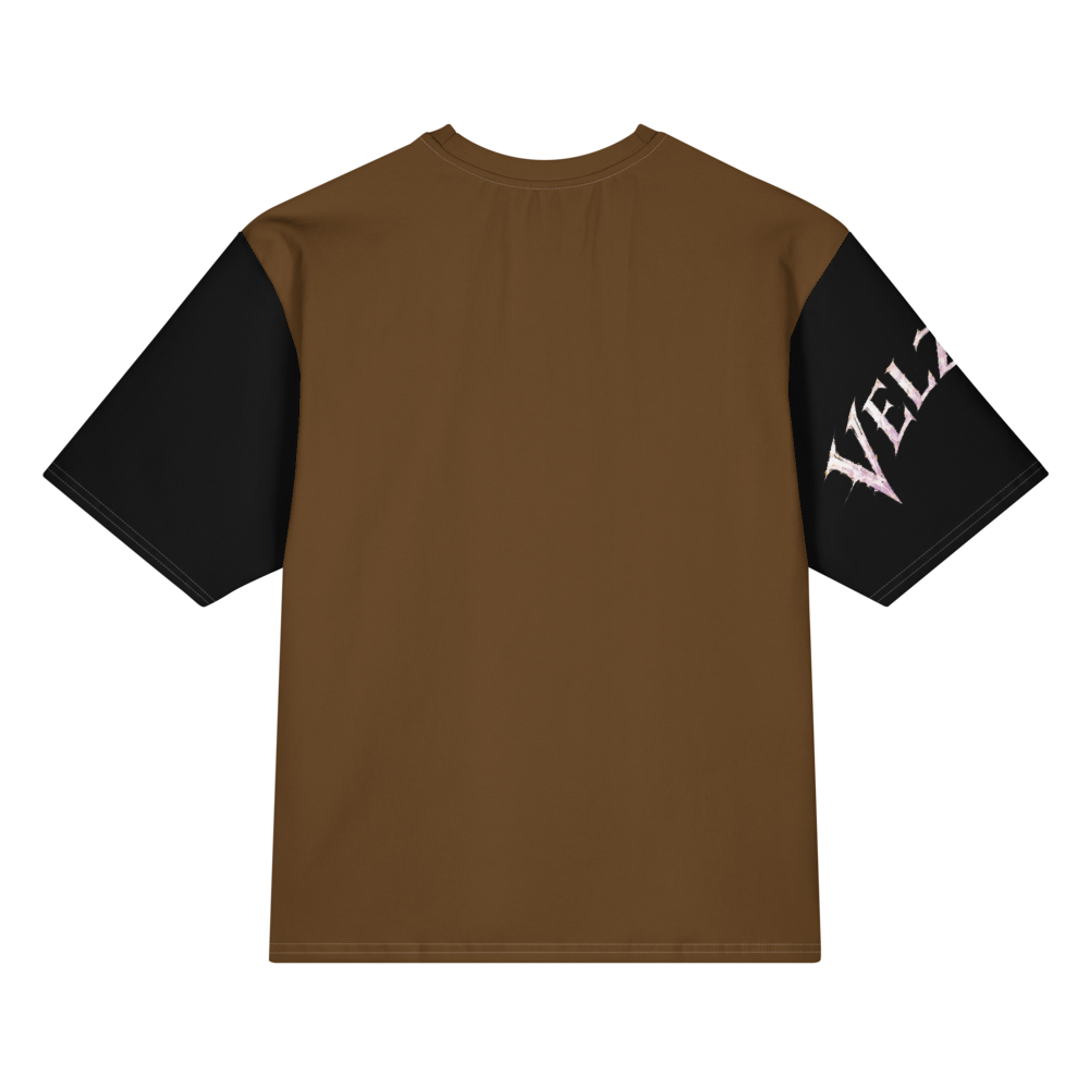 Back view of Velzara Triumph Brown Oversized T-Shirt by STF1 Graphix