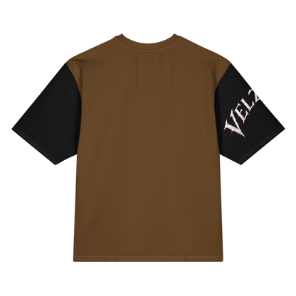 Back view of Velzara Triumph Brown Oversized T-Shirt by STF1 Graphix