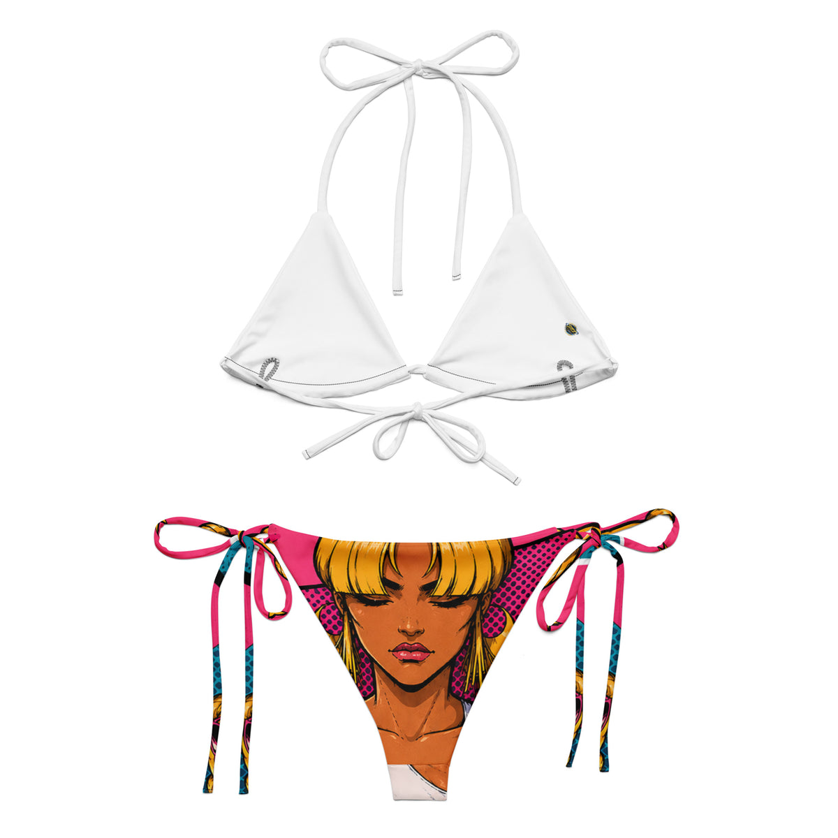 Back view of Donnah recycled bikini featuring original STF1 character art