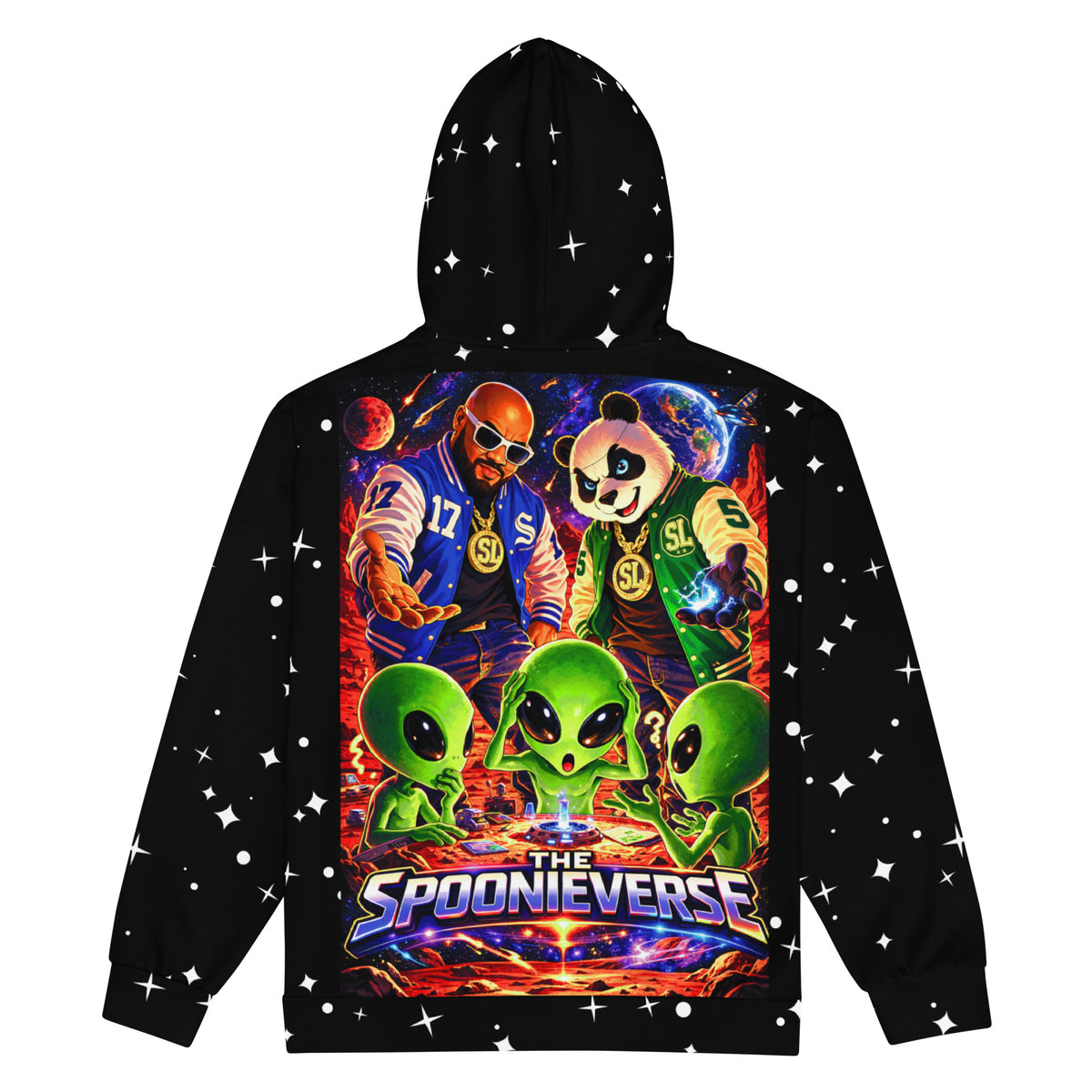 Back view of Out of This World II Spoonieverse zip hoodie
