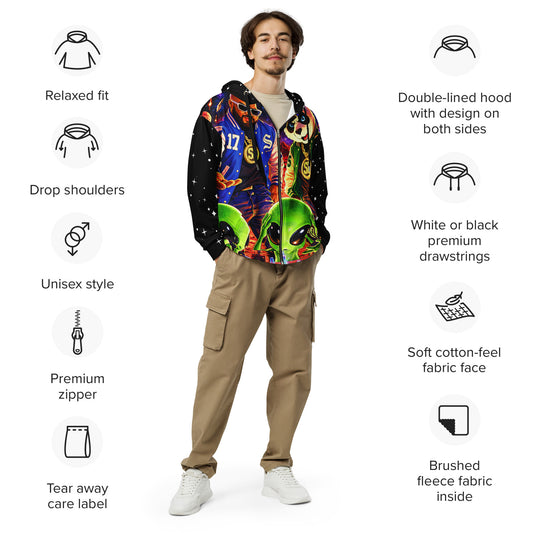 Close-up of Out of This World II cosmic star pattern hoodie artwork