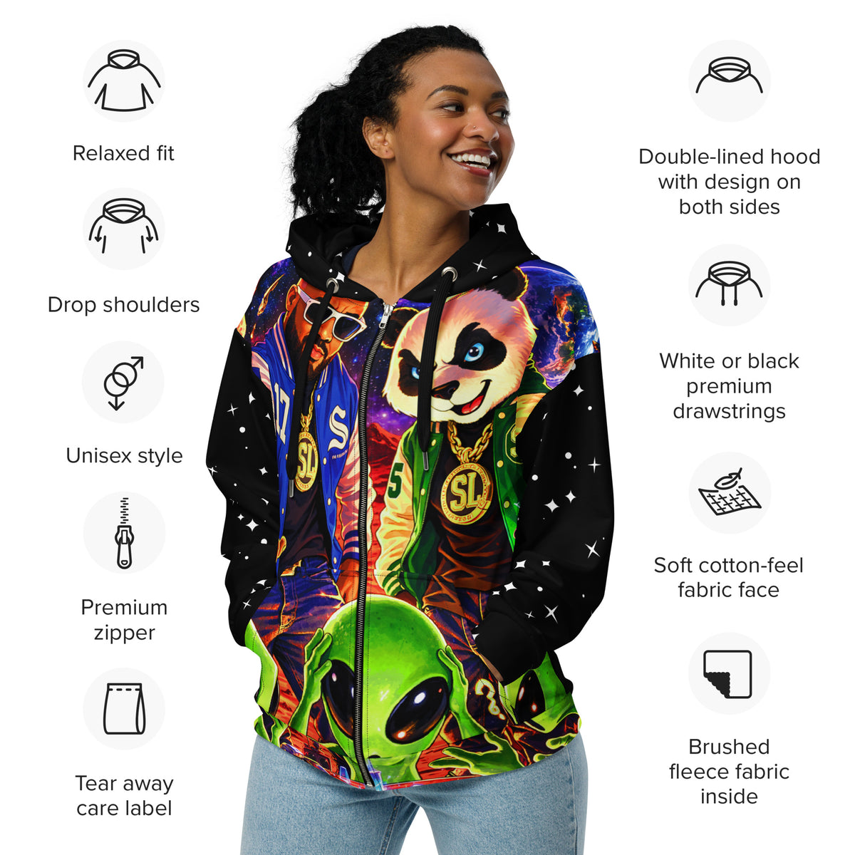 Close-up of Out of This World II cosmic star pattern hoodie artwork