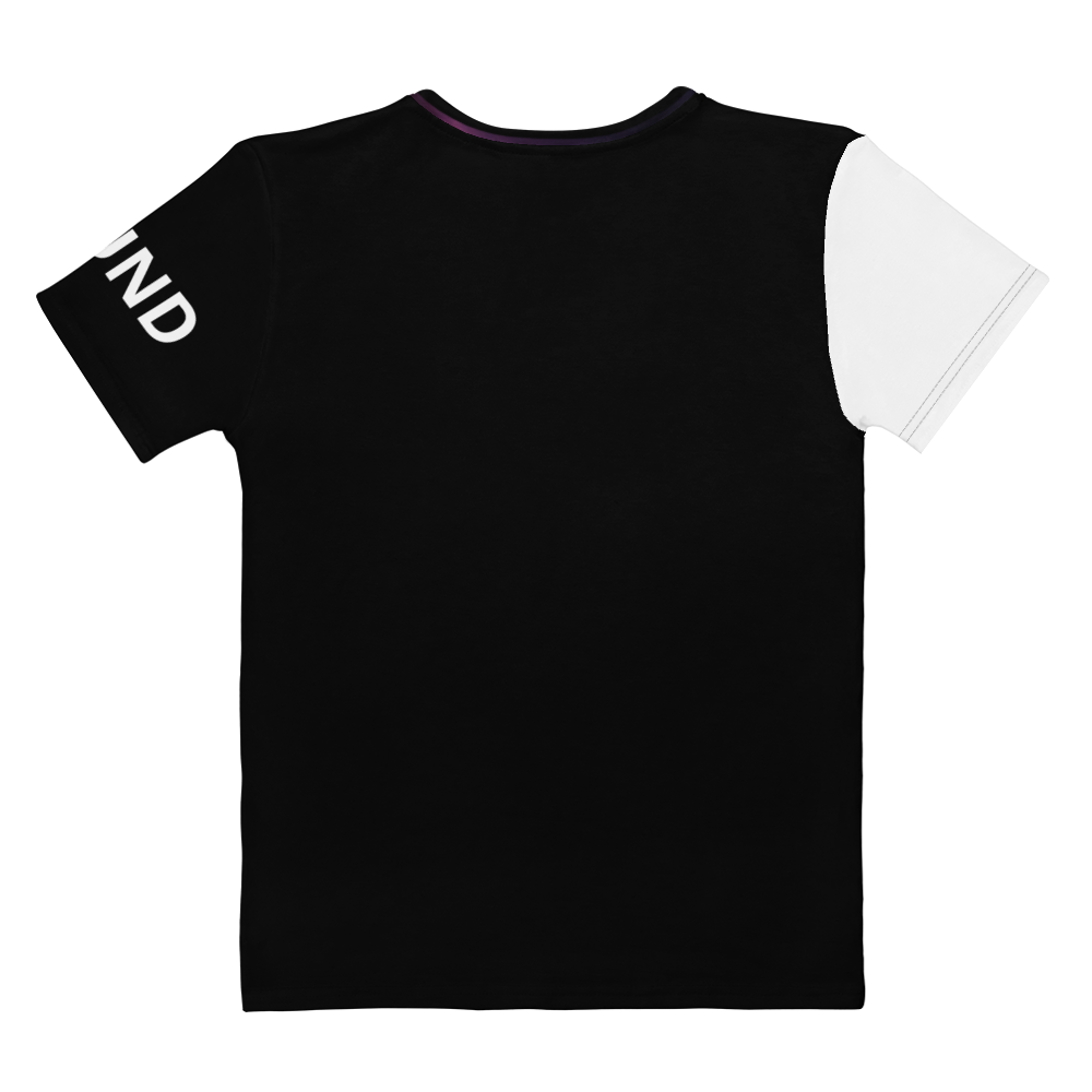 Back view of Bound Black & White women's T-shirt with black body and contrasting white sleeve