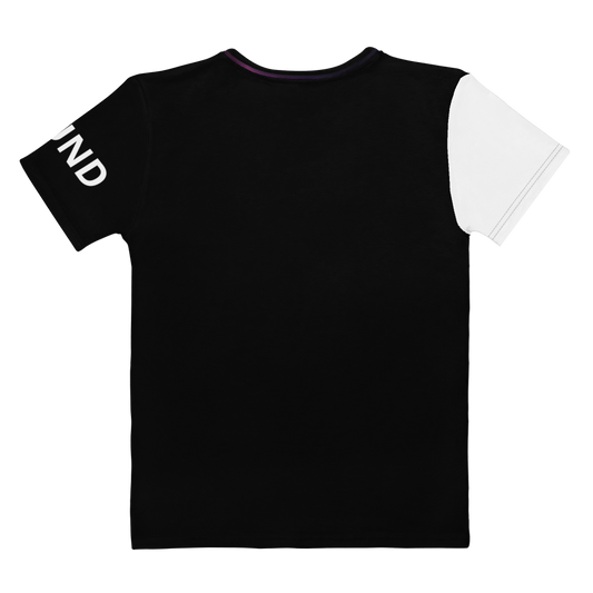Back view of Bound Black & White women's T-shirt with black body and contrasting white sleeve
