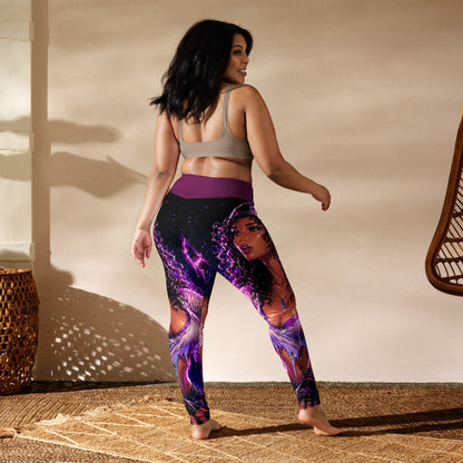 Drop the Bass Yoga Leggings lifestyle back view with STF1 Graphix artwork