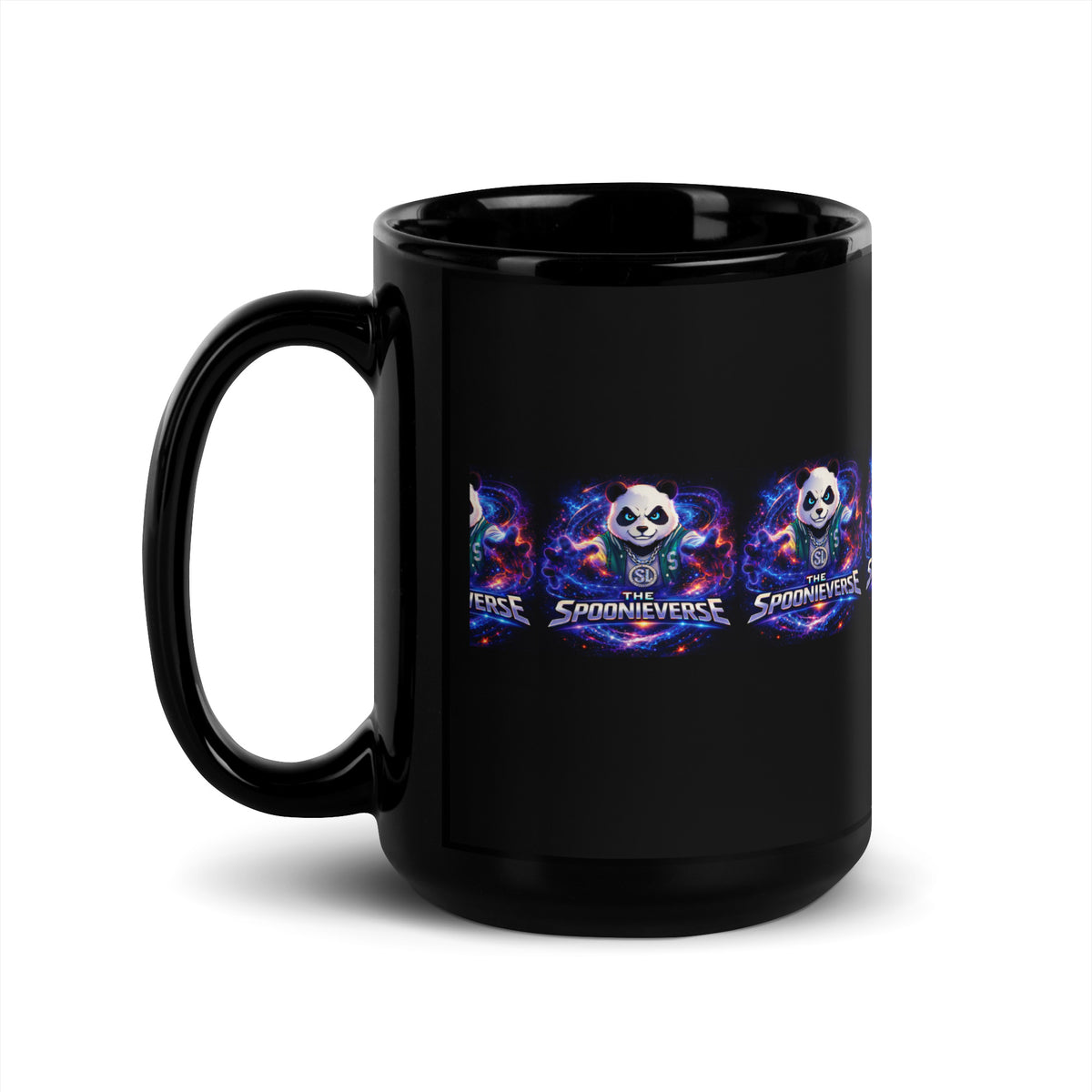 Spoonieverse logo black glossy mug 15 oz