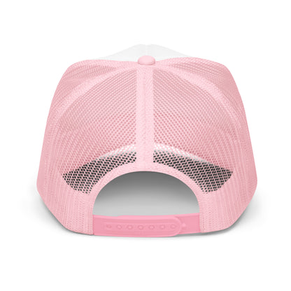 Pink/ White STF1 Graphix foam trucker hat with official round company logo back