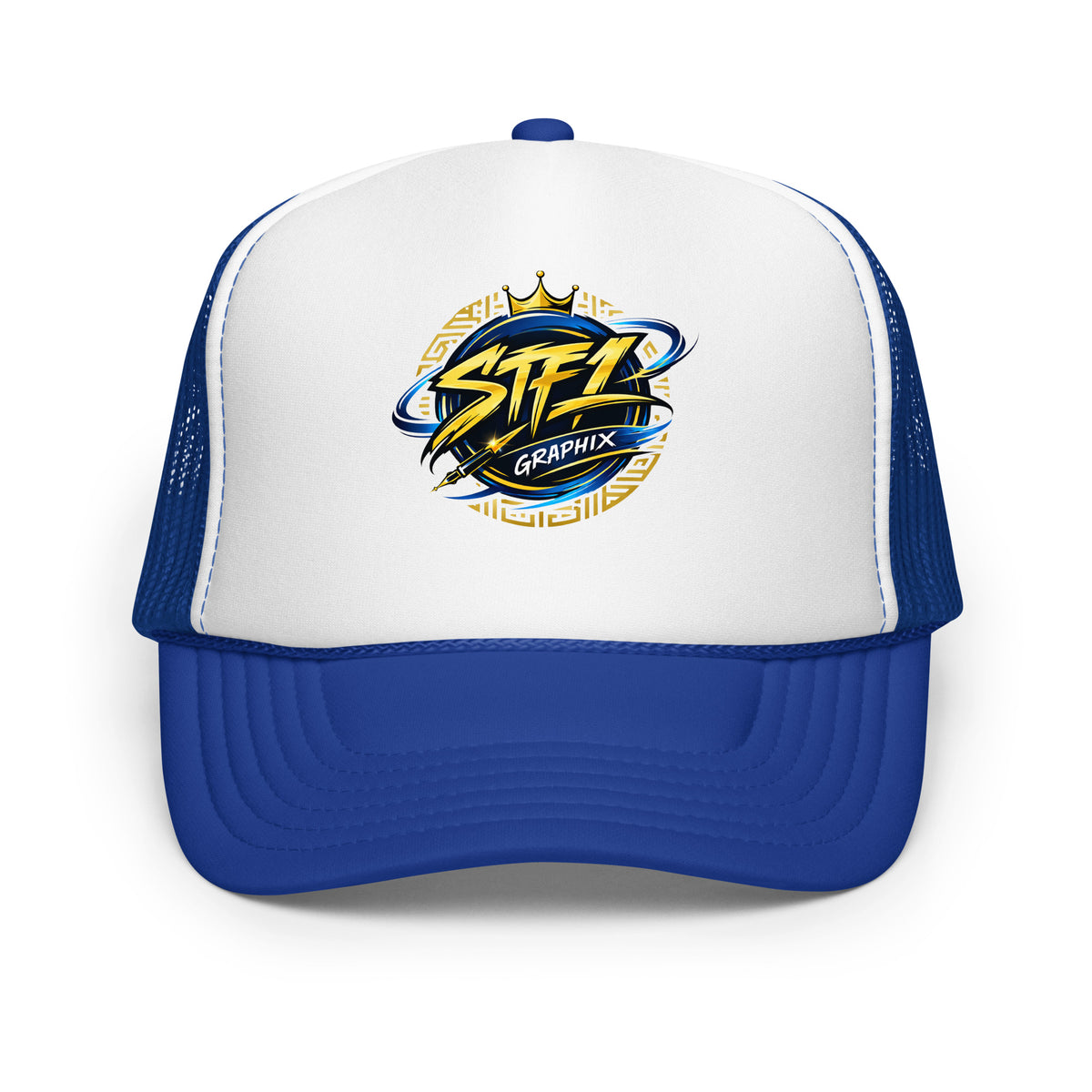 Royal/ White STF1 Graphix foam trucker hat with official round company logo front