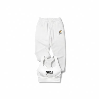 STF1 Graphix White Sports Bra & Joggers Set