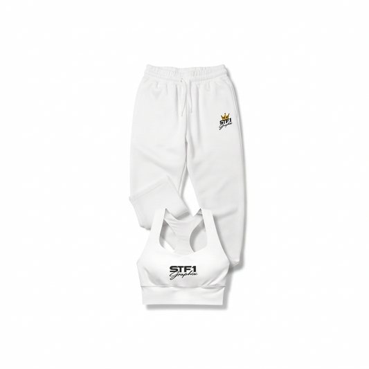 STF1 Graphix White Sports Bra & Joggers Set