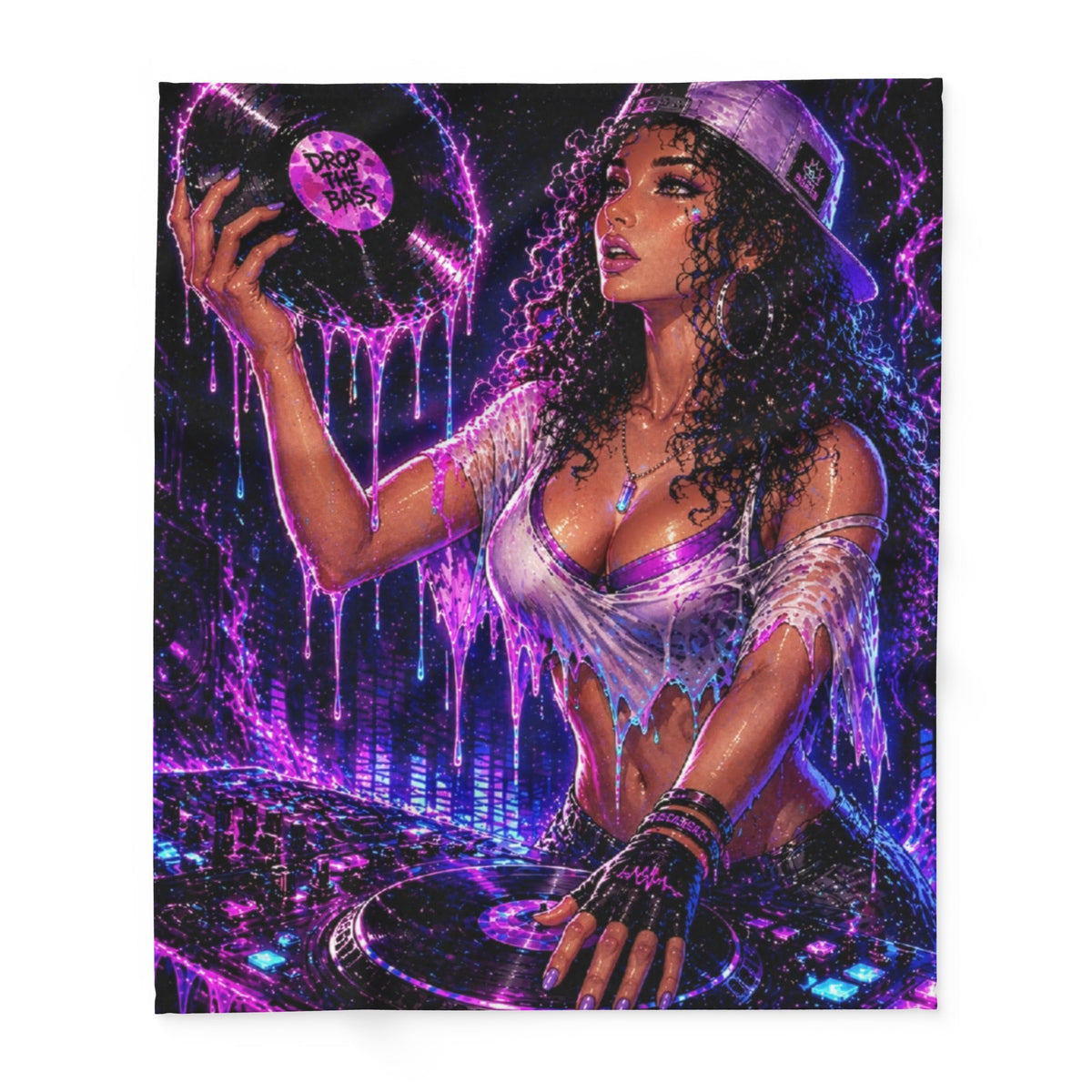 Drop the Bass Fleece Blanket product view with original music-inspired STF1 artwork– [50x60]