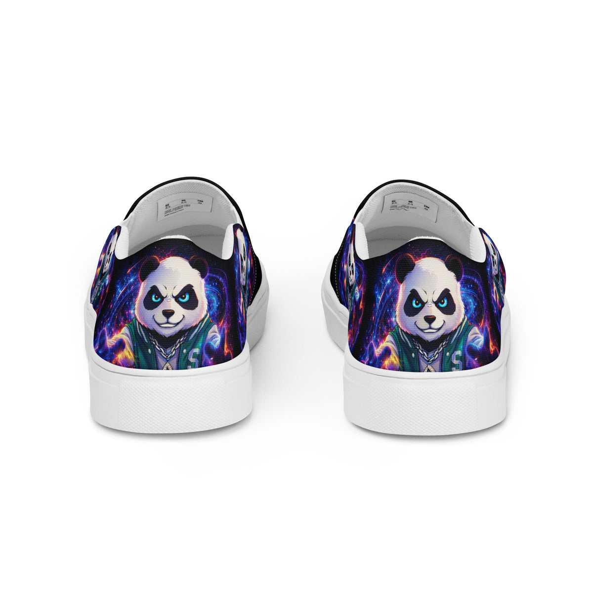 Back view of Spoonieverse logo men's canvas slip-on shoes