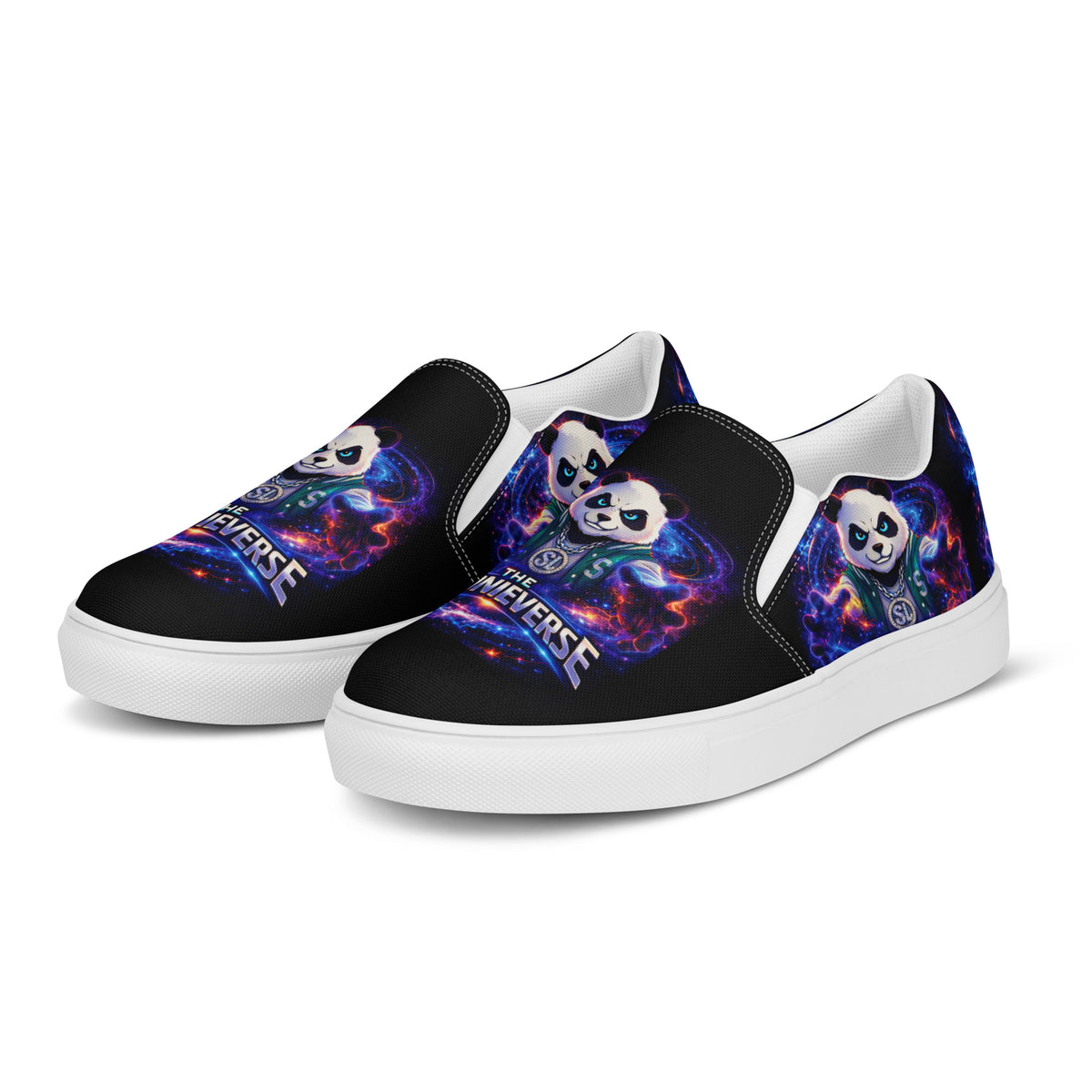 Profile view of Spoonieverse logo men's canvas slip-on shoes
