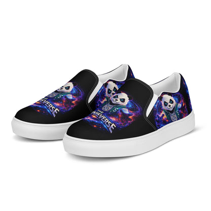 Profile view of Spoonieverse logo men's canvas slip-on shoes