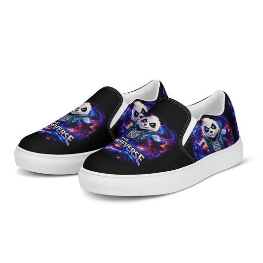 Profile view of Spoonieverse logo men's canvas slip-on shoes