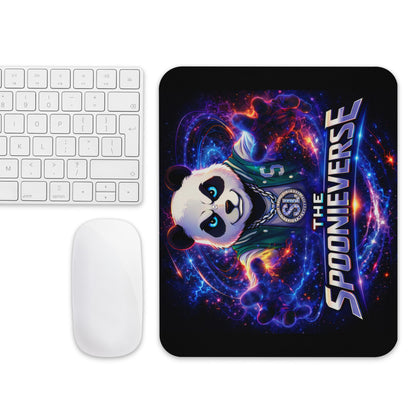 Spoonieverse main logo mouse pad in gaming desk setup