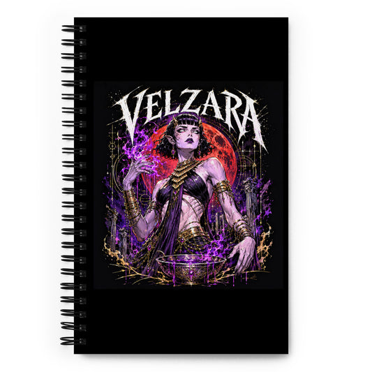 Velzara Queen of the Blood Moon spiral notebook with dark fantasy cover art