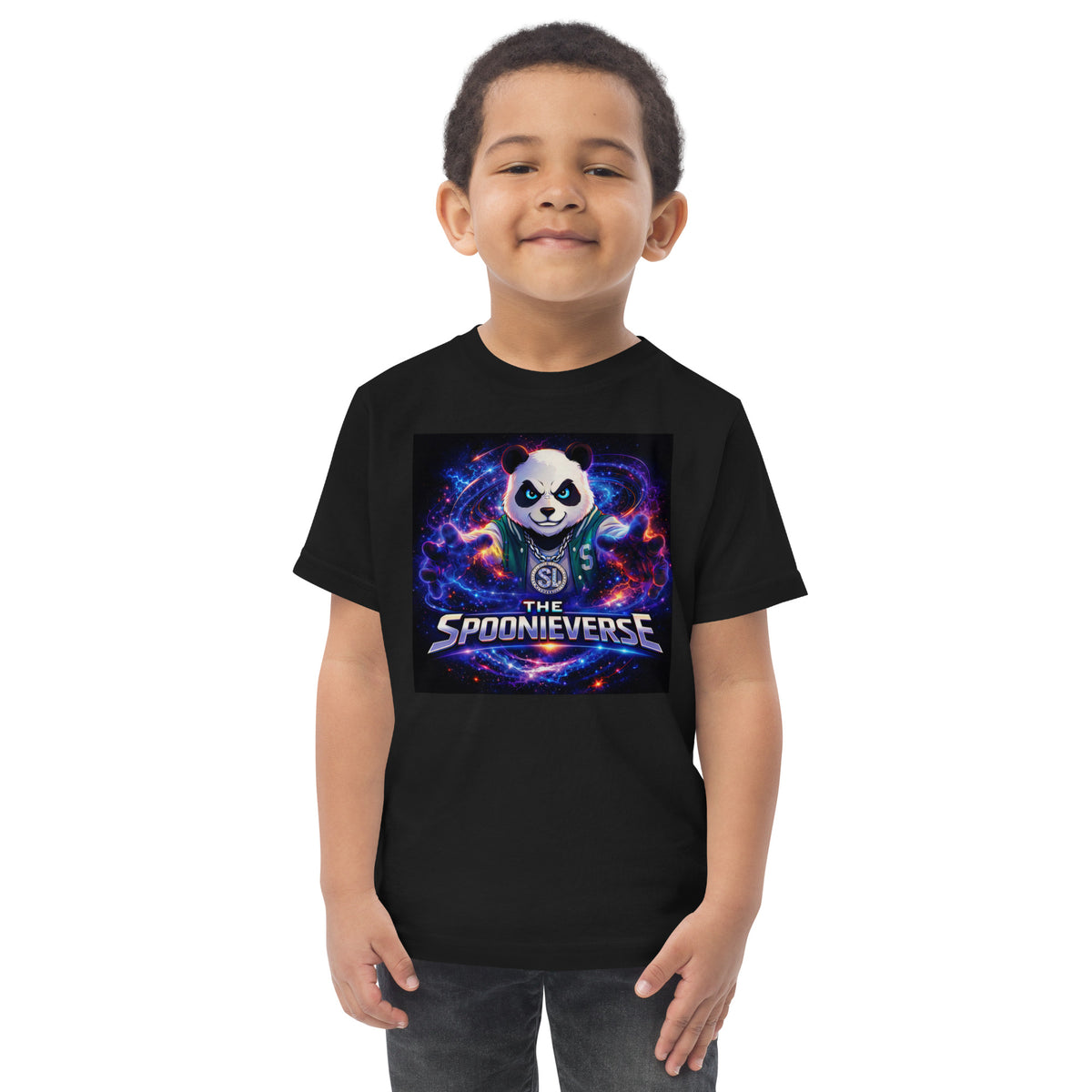 Front view of Spoonieverse logo toddler graphic T-shirt