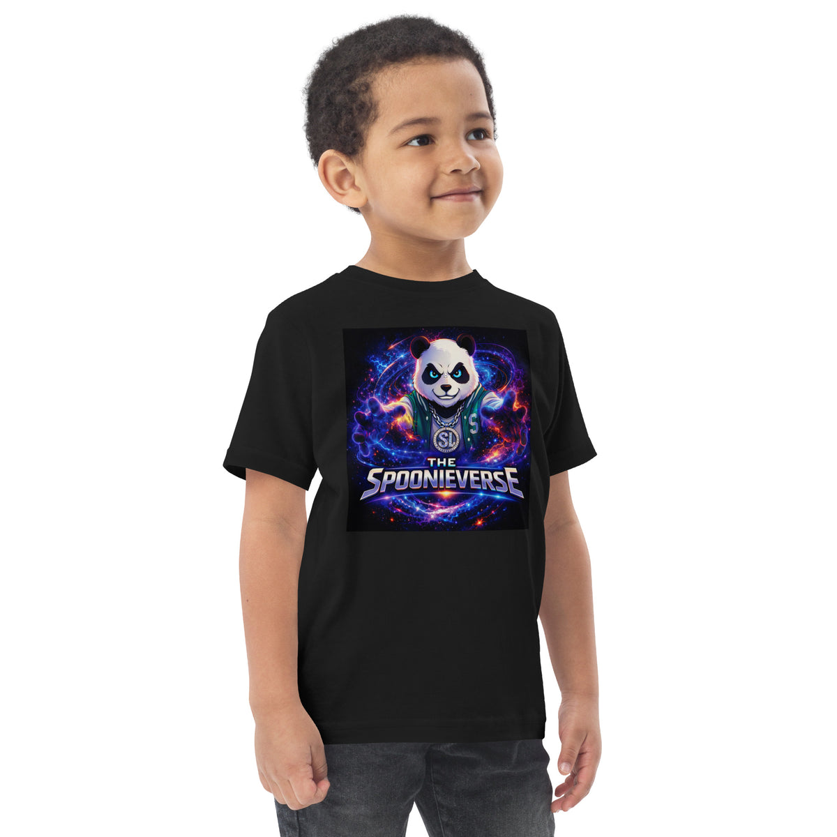 Front view of Spoonieverse logo toddler graphic T-shirt