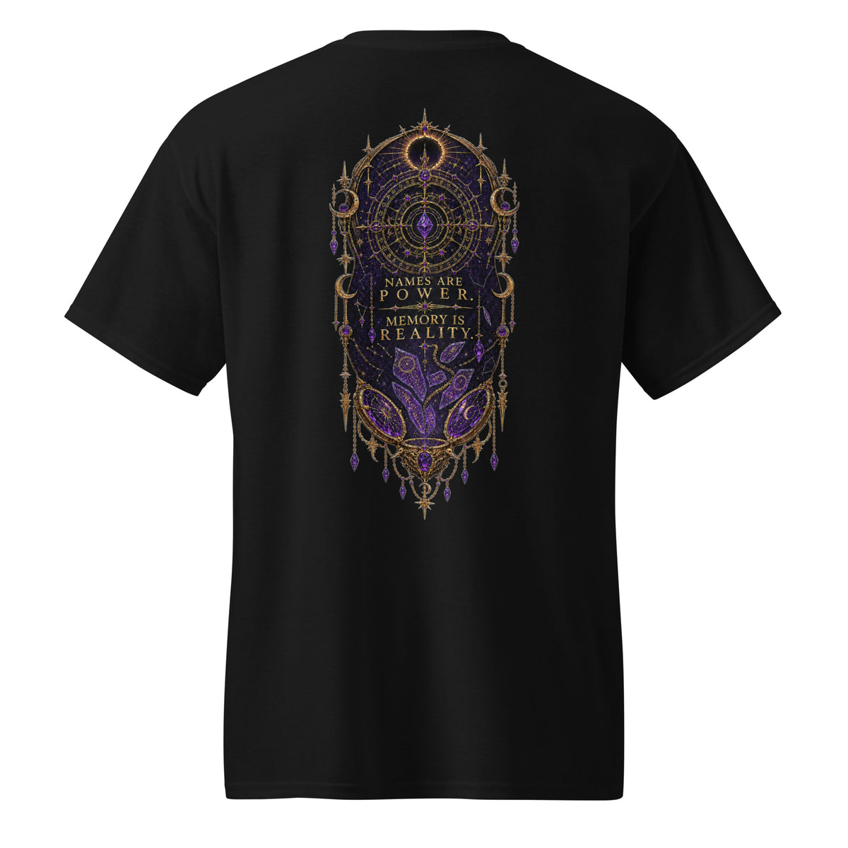Back view of black Velzara Queen of the Blood Moon DryBlend T-shirt featuring the rear graphic design