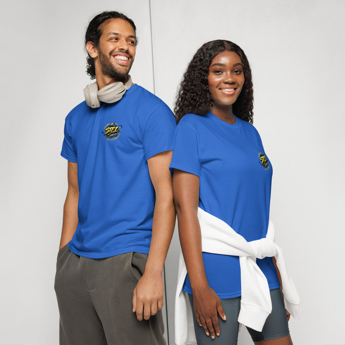 STF1 Graphix DryBlend T-shirts blue burgundy black and white lifestyle models