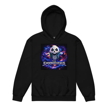 Product Front view of Spoonieverse logo youth graphic hoodie